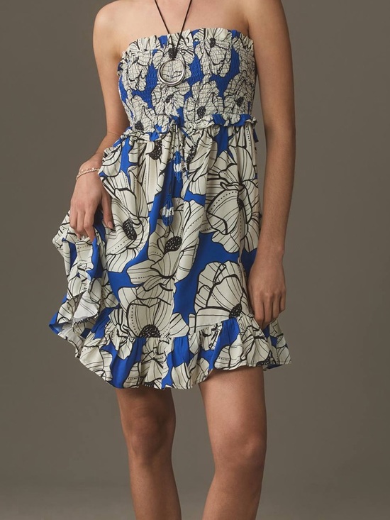FARM Rio Dresses & Skirts - Farm Rio x‎ Anthropologie Strapless Smocked Ruffle Mini Dress Large